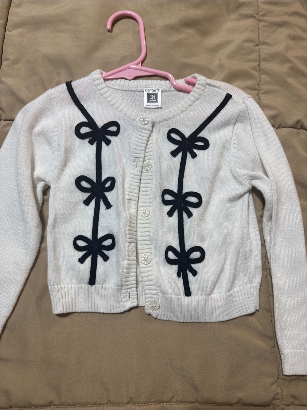 Carter's Girl Cardigan with black Bow Trim